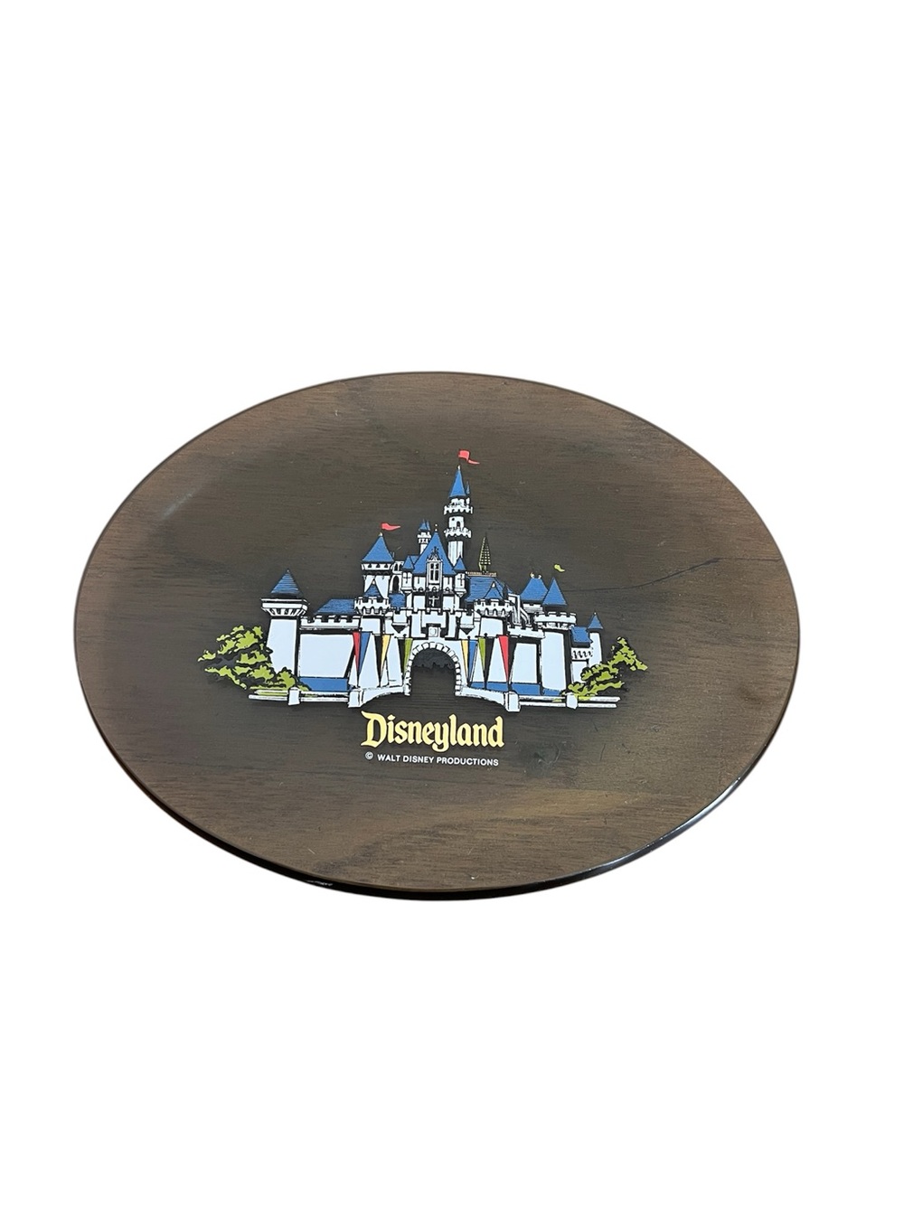 Disney Disneyland Walt Disney Princess Castle Smokey Gray Glass Plate 8.5” Oval